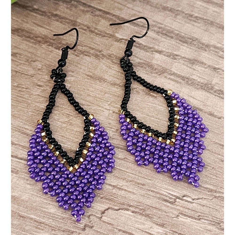 Boho Dangle Earrings Purpple Bead Drop Festival Summer Style - Picture 1 of 5
